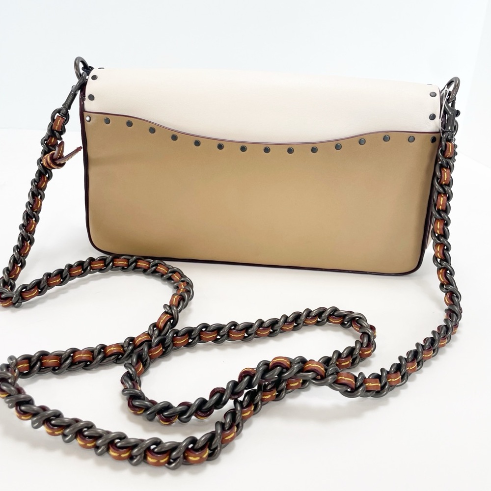 Coach Dinky With Rivets And Snakeskin Detail White Tan Crossbody B1880-30455 - Picture 2 of 16